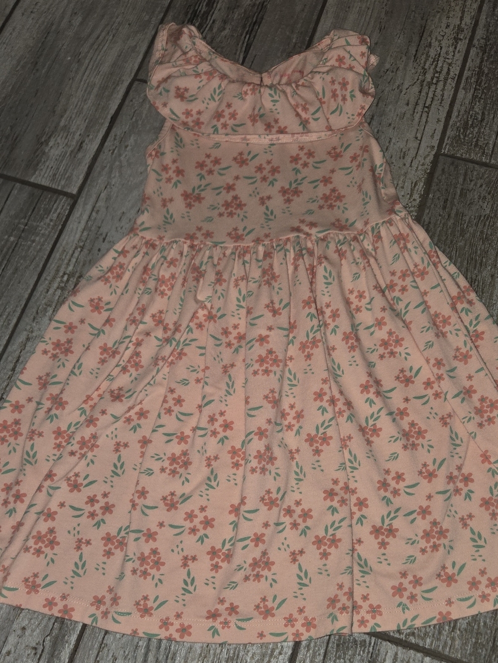 Lucky Penny Girls' Pink Floral Ruffle Neck Dress